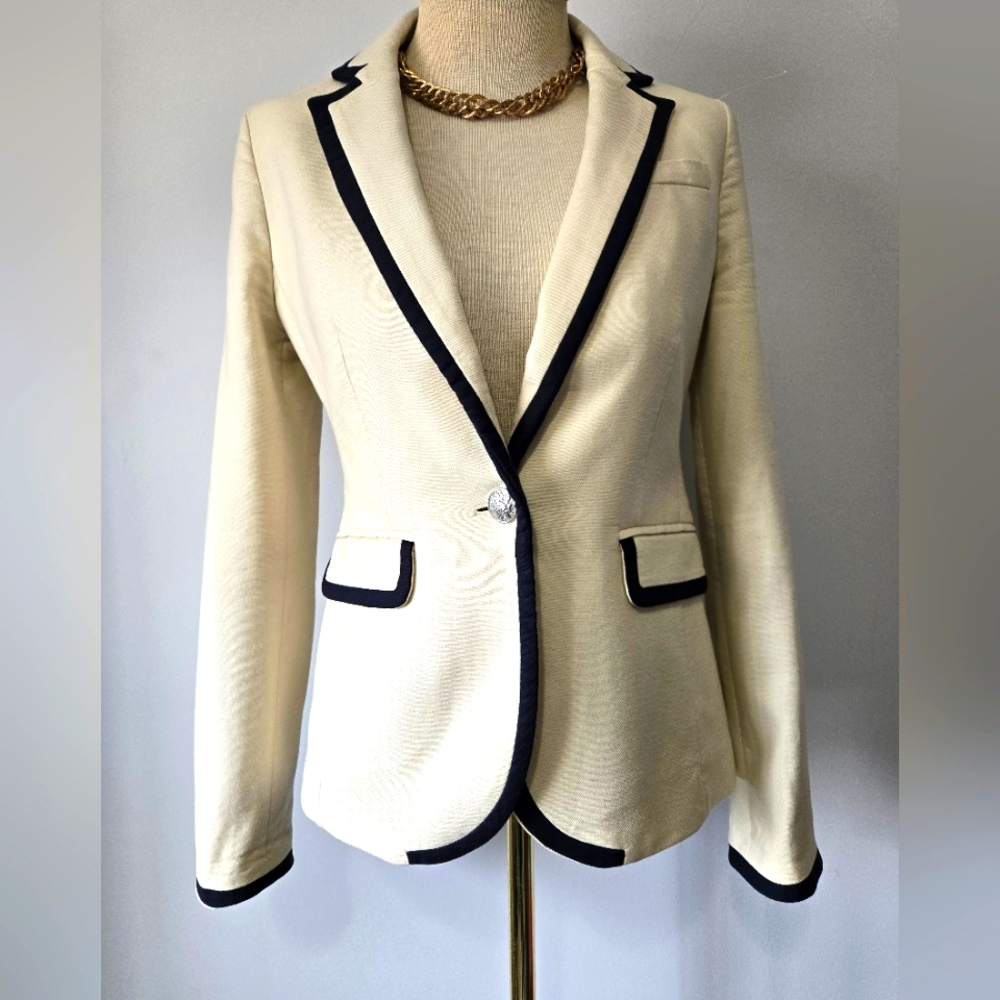 BANANA REPUBLIC Cream Blazer with Black Trim. Size 0